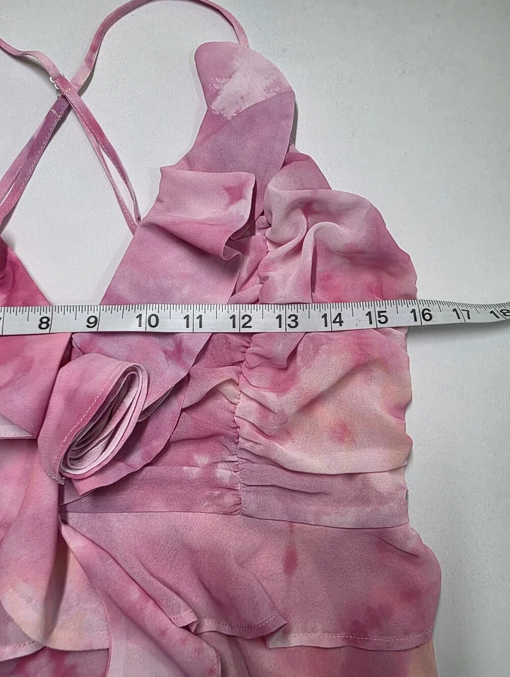 Tularosa Pink Tie Dye Ruffle High Low Midi Dress‎ Strappy L